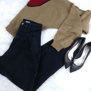 Vintage black jean structured mom high waist pleat